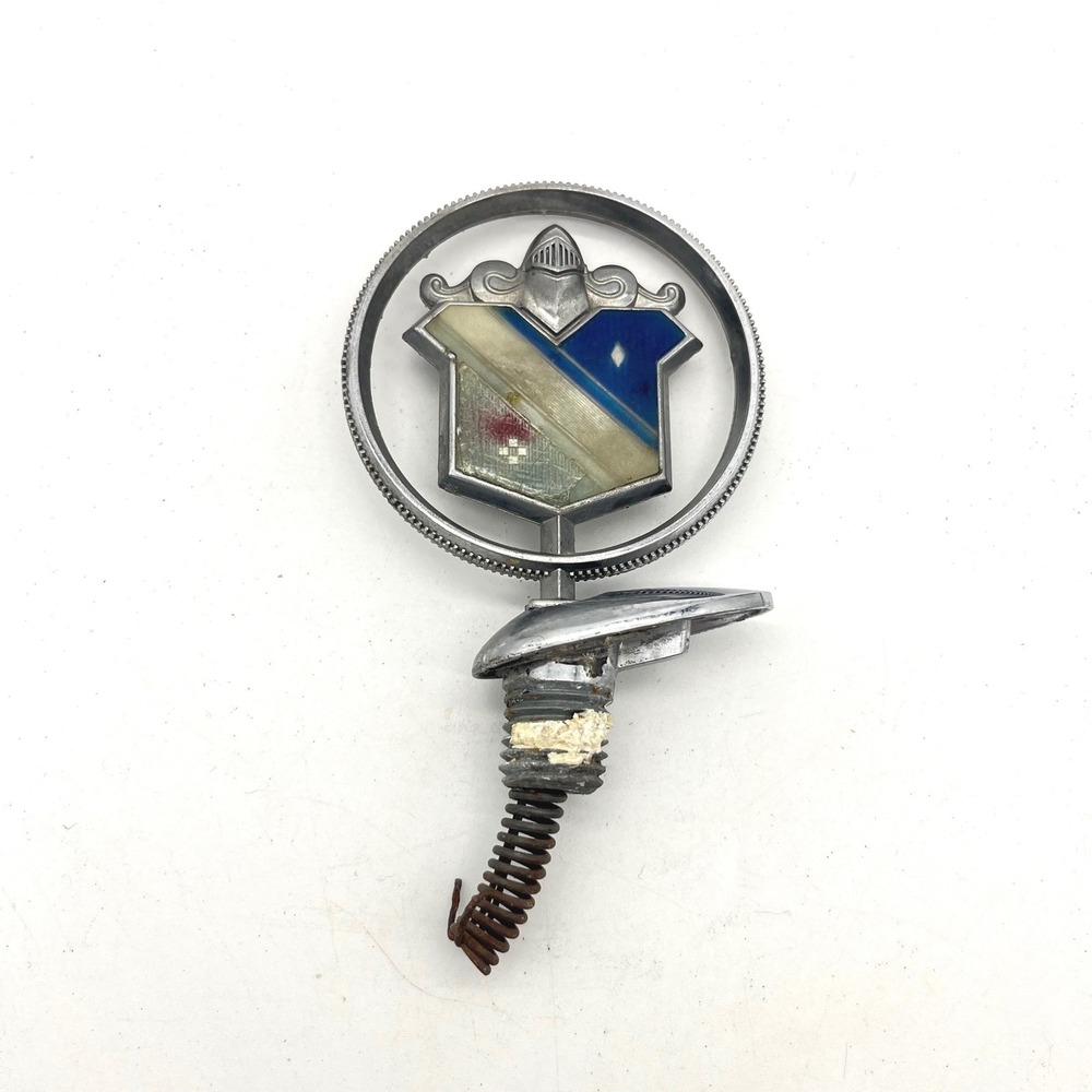 Vintage Buick Hood Ornament Tri-Shield Emblem Knight Helmet Chrome Spring Mount